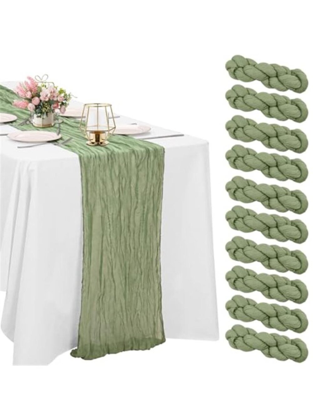 Sage Green Cheesecloth Table Runner 20x120 Boho Wedding Gauze Table Decor Pack